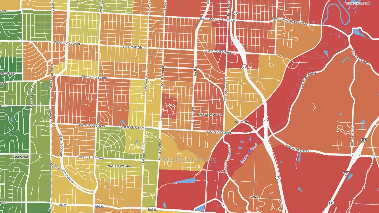 Marlborough Heights-Marlborough Pride, Kansas City, MO Map of Burglary Rates