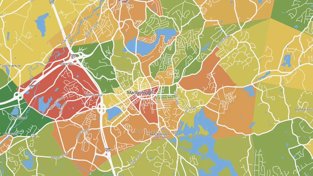 Marlborough, MA Map of Burglary Rates