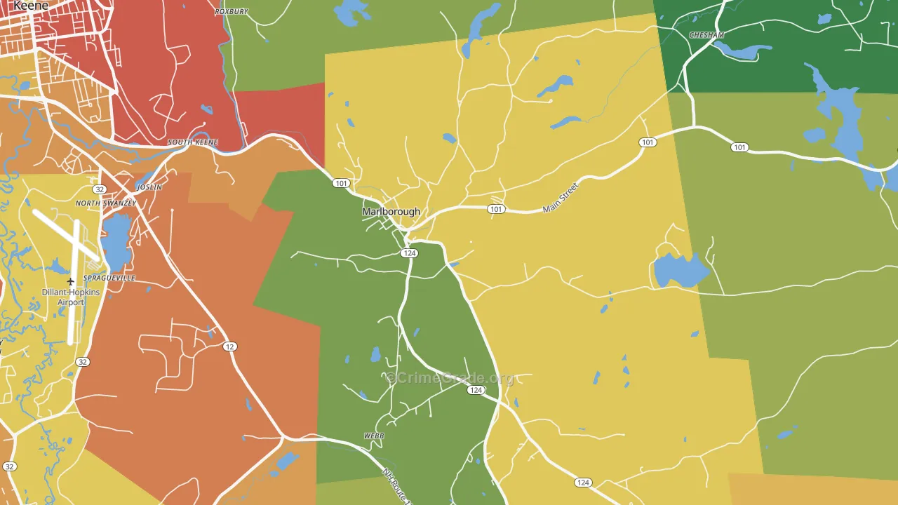 Marlborough, NH Map of Burglary Rates