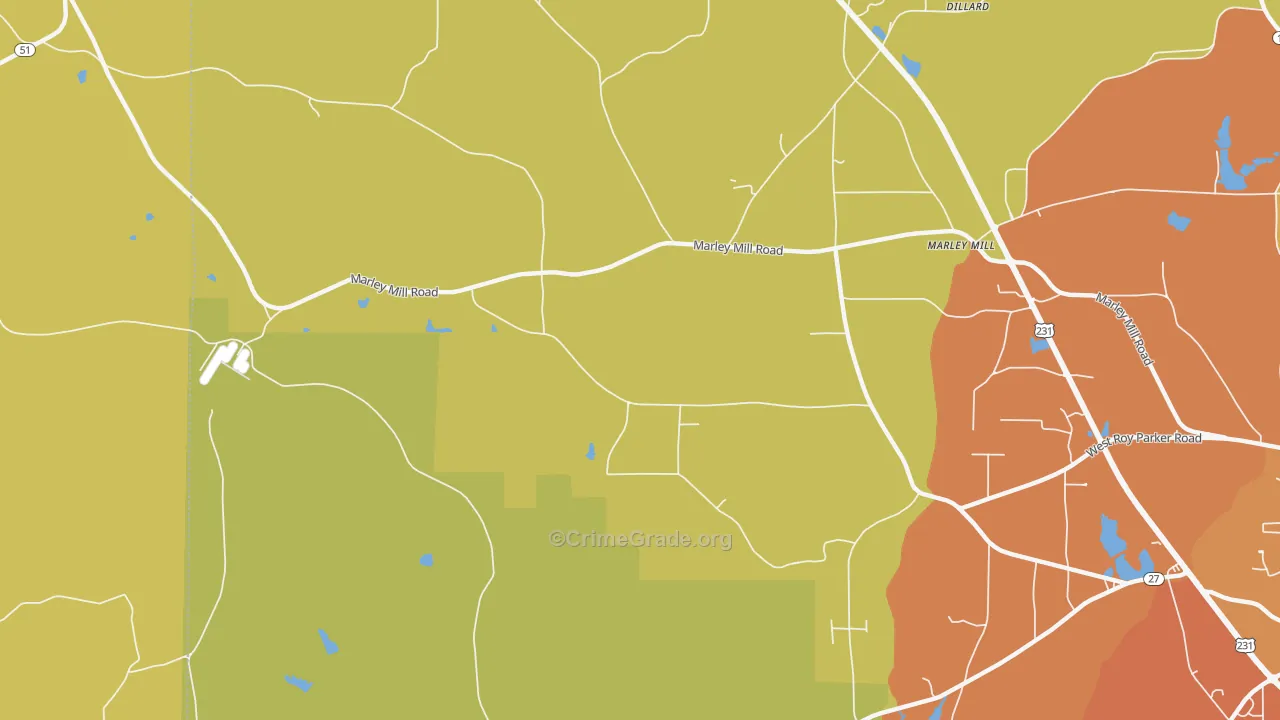 Marley Mill, AL Map of Burglary Rates