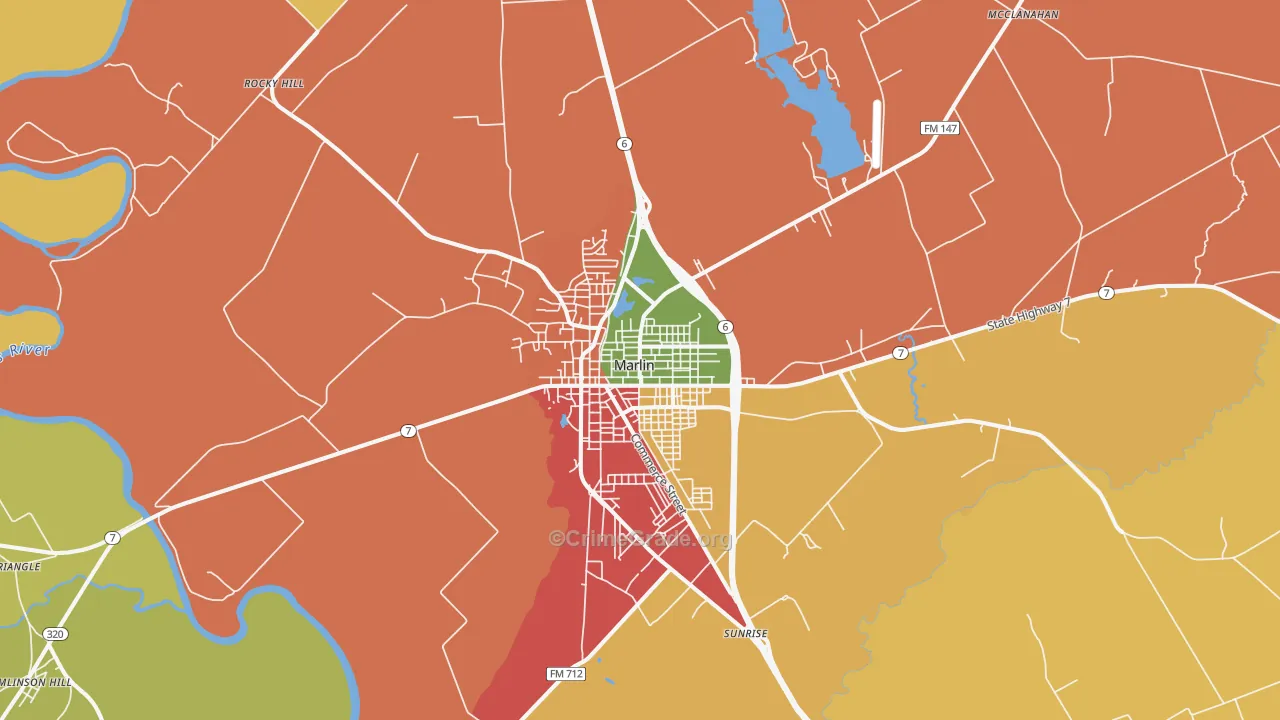 Marlin, TX Map of Burglary Rates