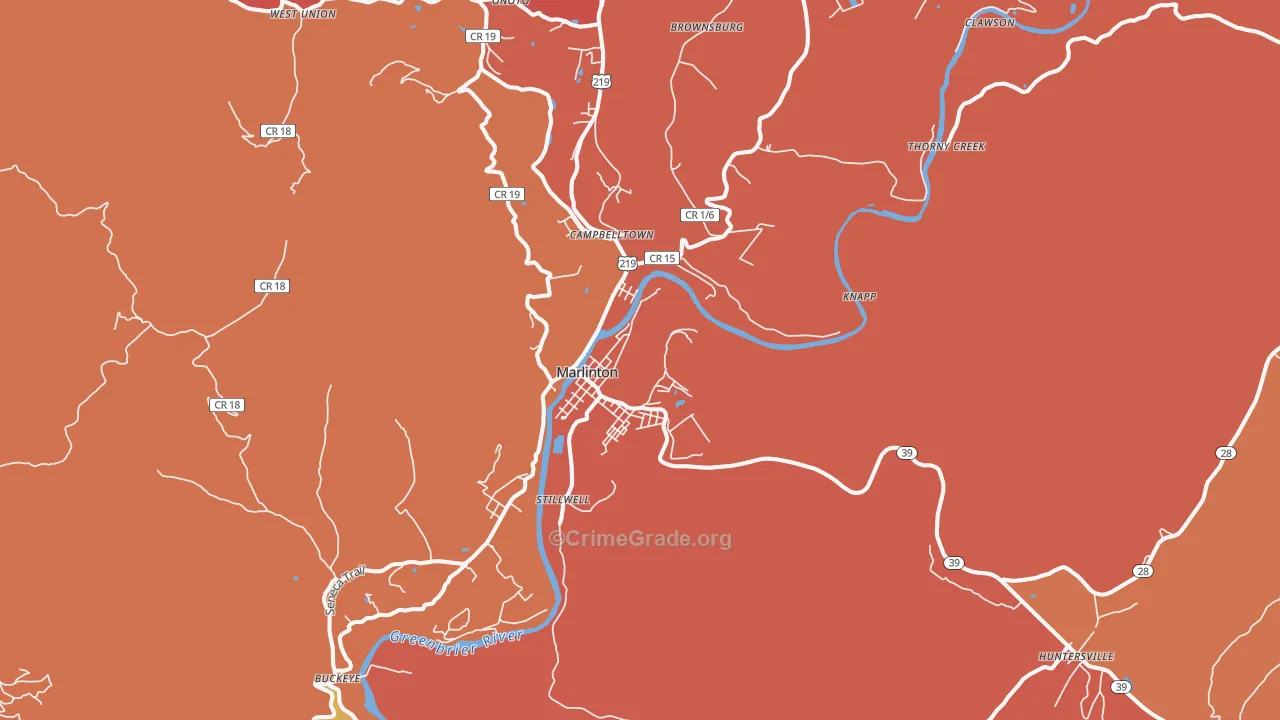 Marlinton, WV Map of Burglary Rates