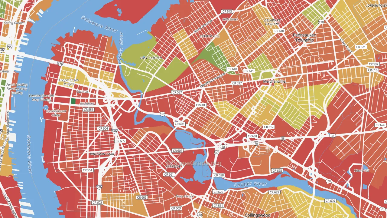 Marlton, Camden, NJ Map of Burglary Rates