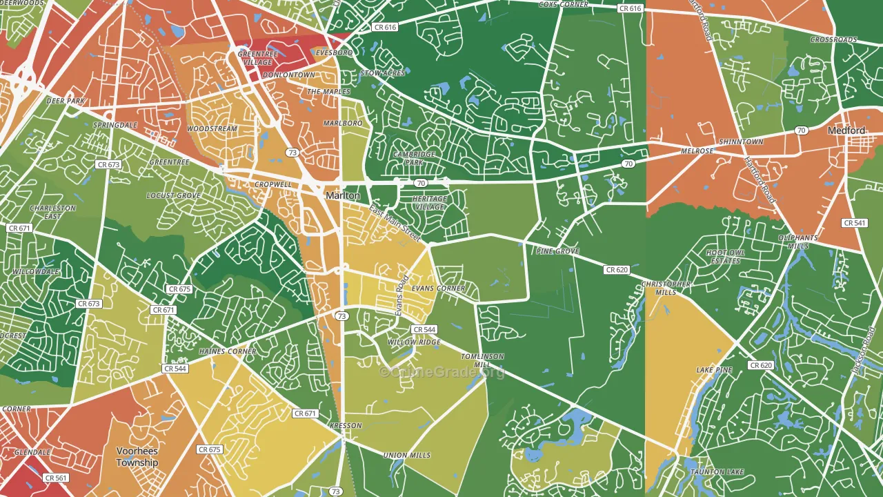 Marlton, NJ Map of Burglary Rates