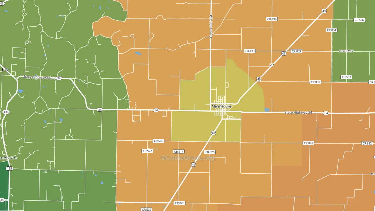 Marmaduke, AR Map of Burglary Rates