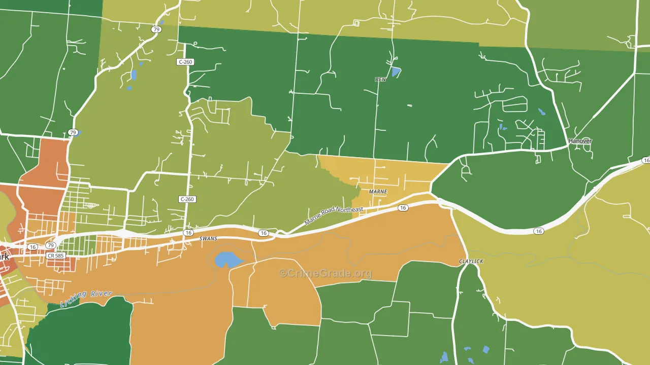 Marne, OH Map of Burglary Rates