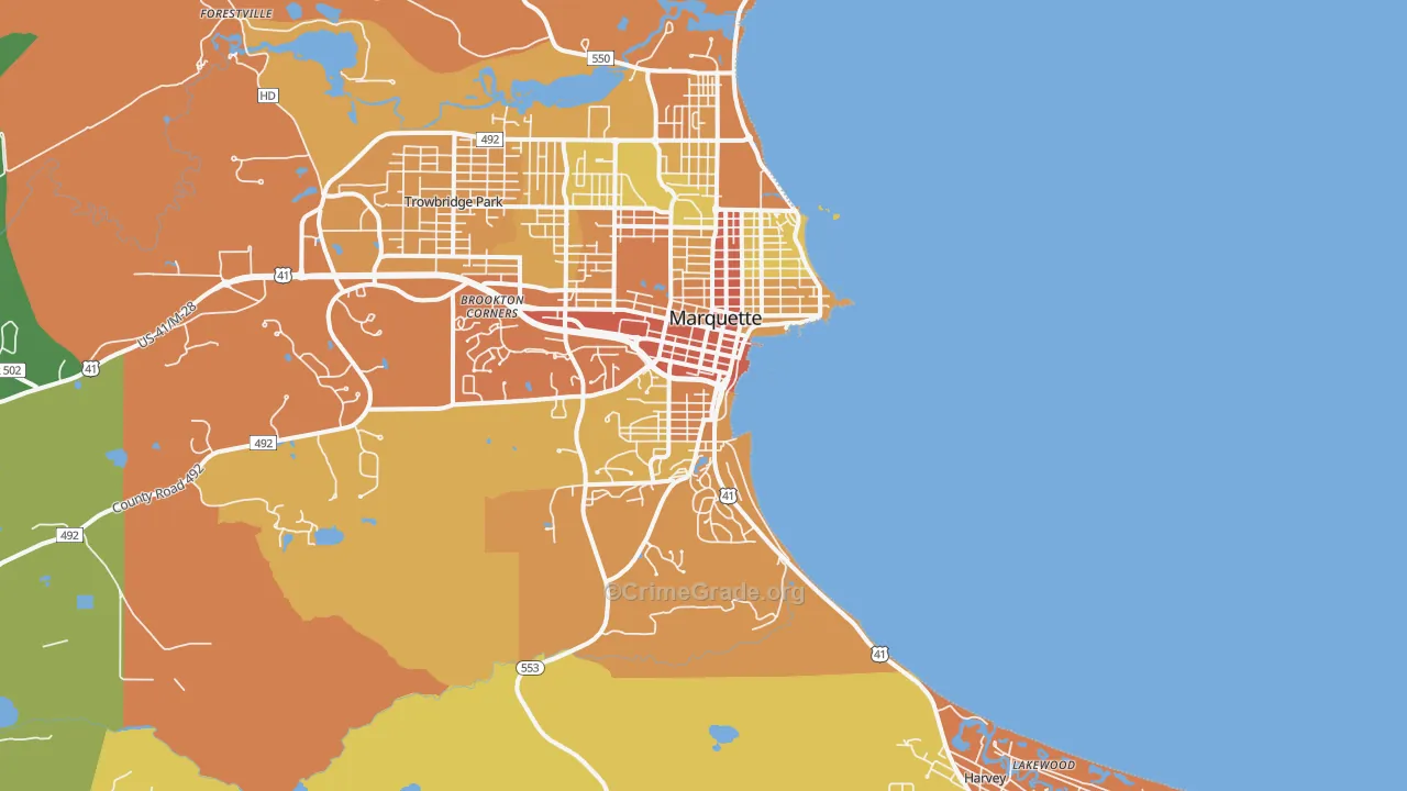 Marquette, MI Map of Burglary Rates