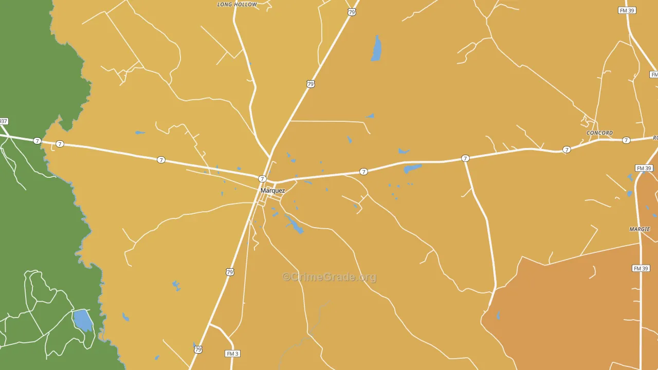 Marquez, TX Map of Burglary Rates