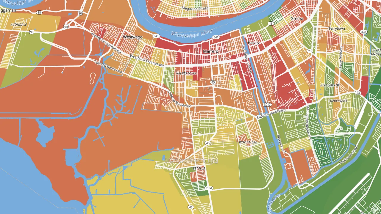 Marrero, LA Map of Burglary Rates