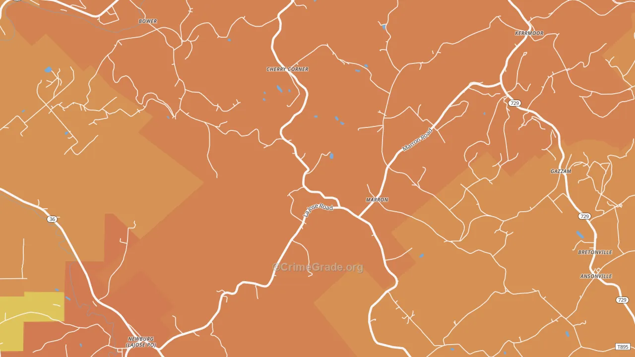 Marron, PA Map of Burglary Rates