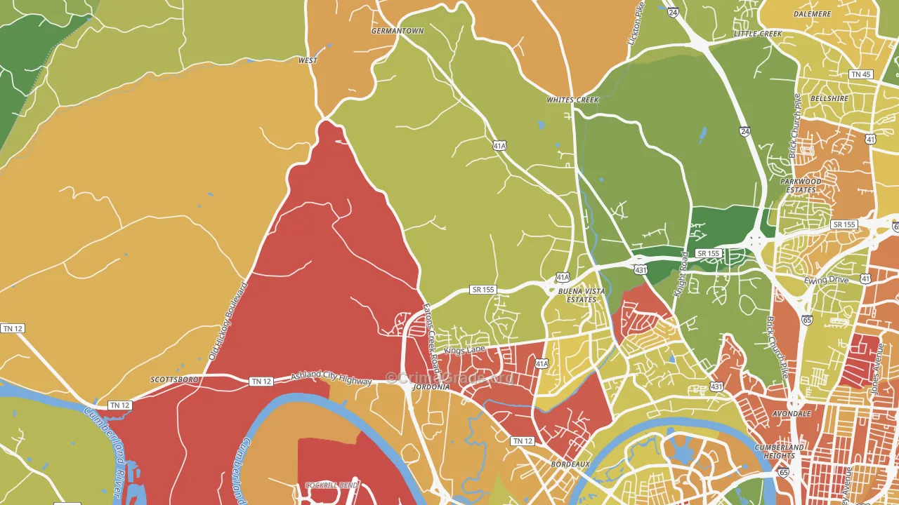 Marrowbone, Nashville, TN Map of Burglary Rates