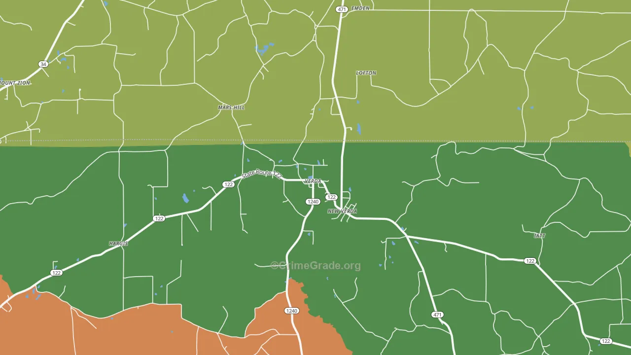 Mars Hill, LA Map of Burglary Rates