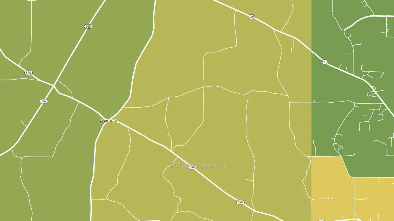 Mars Hill, MS Map of Burglary Rates