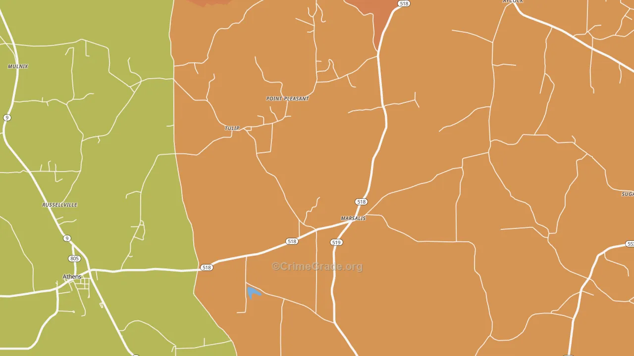 Marsalis, LA Map of Burglary Rates