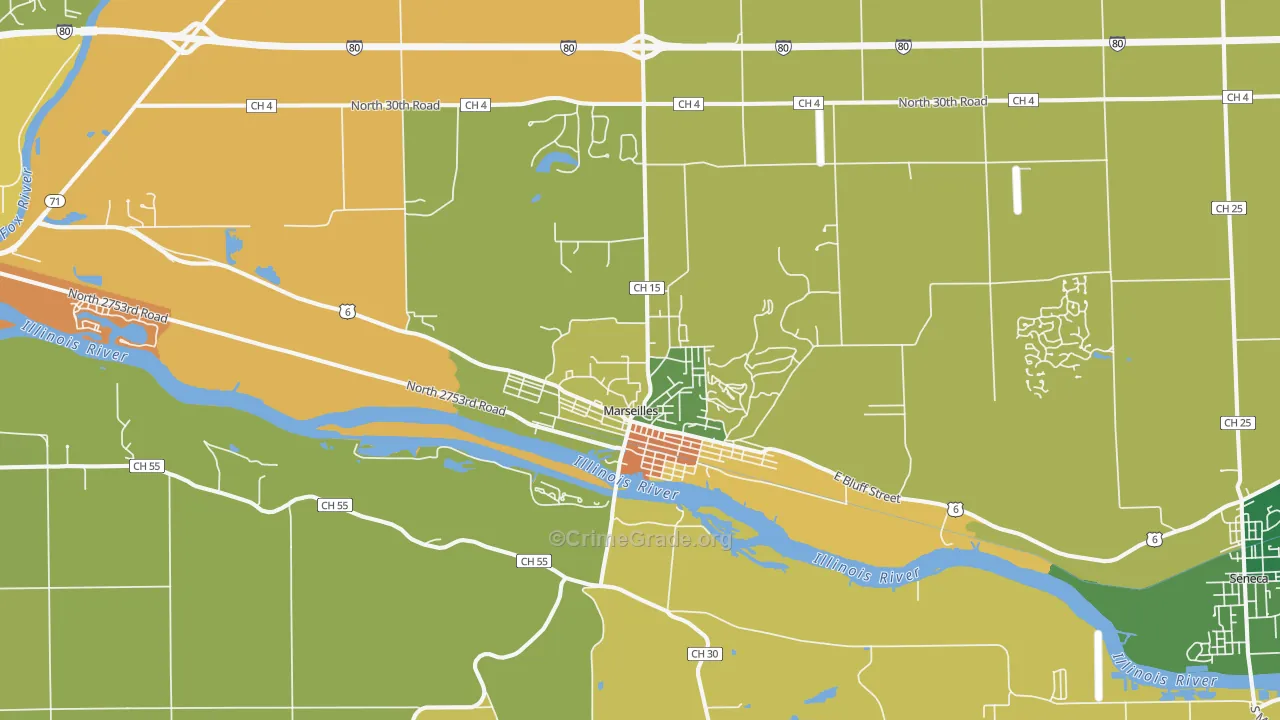 Marseilles, IL Map of Burglary Rates