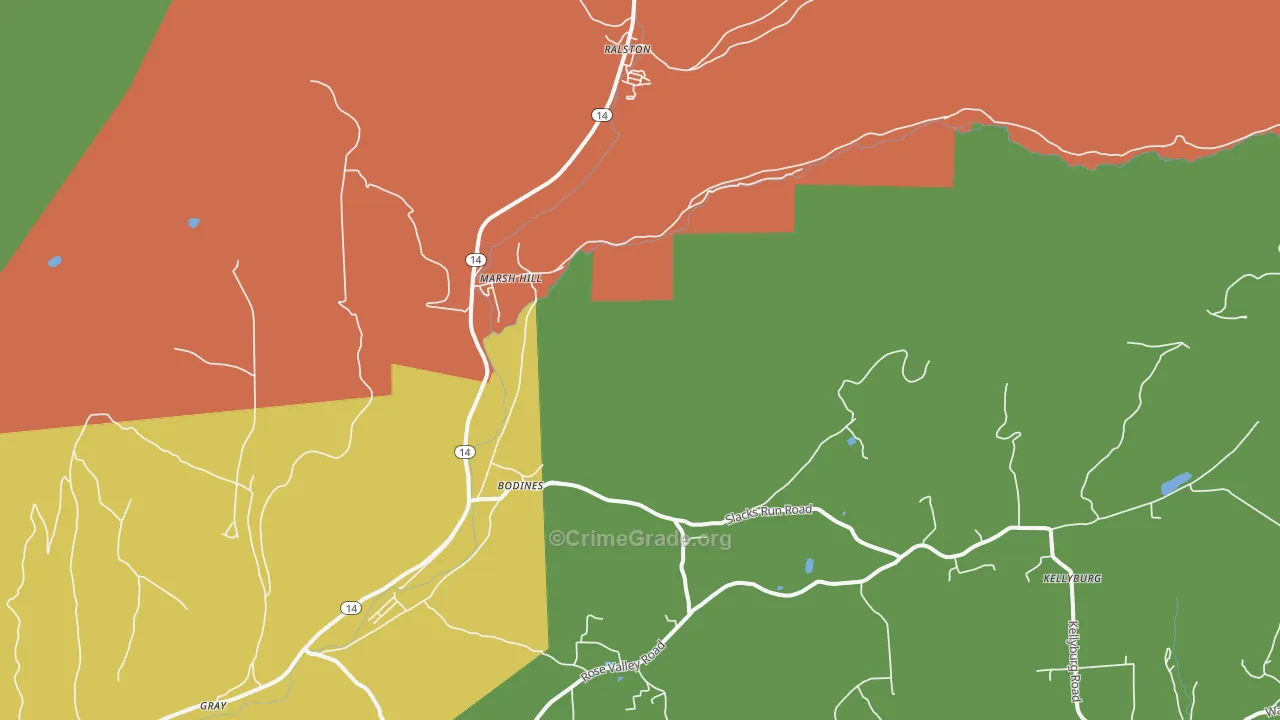 Marsh Hill, PA Map of Burglary Rates