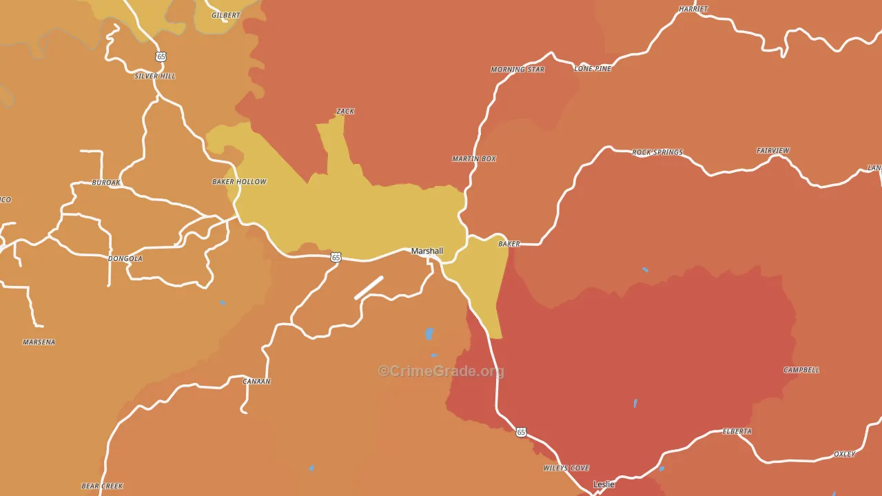 Marshall, AR Map of Burglary Rates