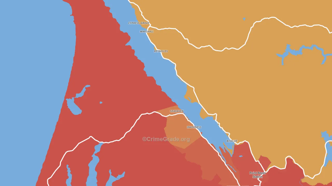 Marshall, CA Map of Burglary Rates