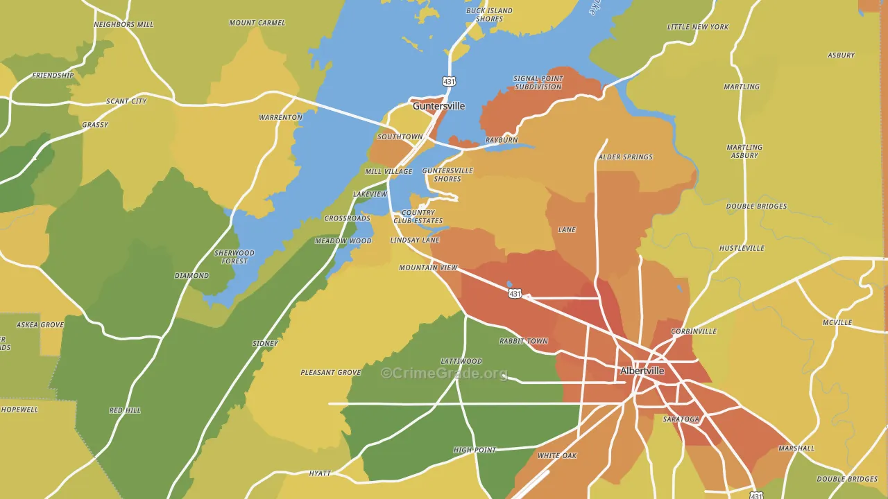 Marshall County, AL Map of Burglary Rates