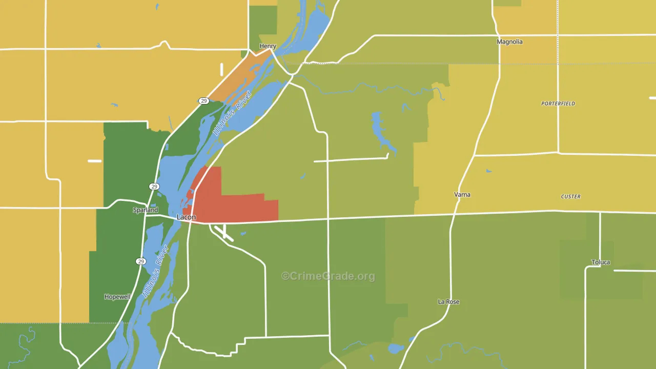 Marshall County, IL Map of Burglary Rates