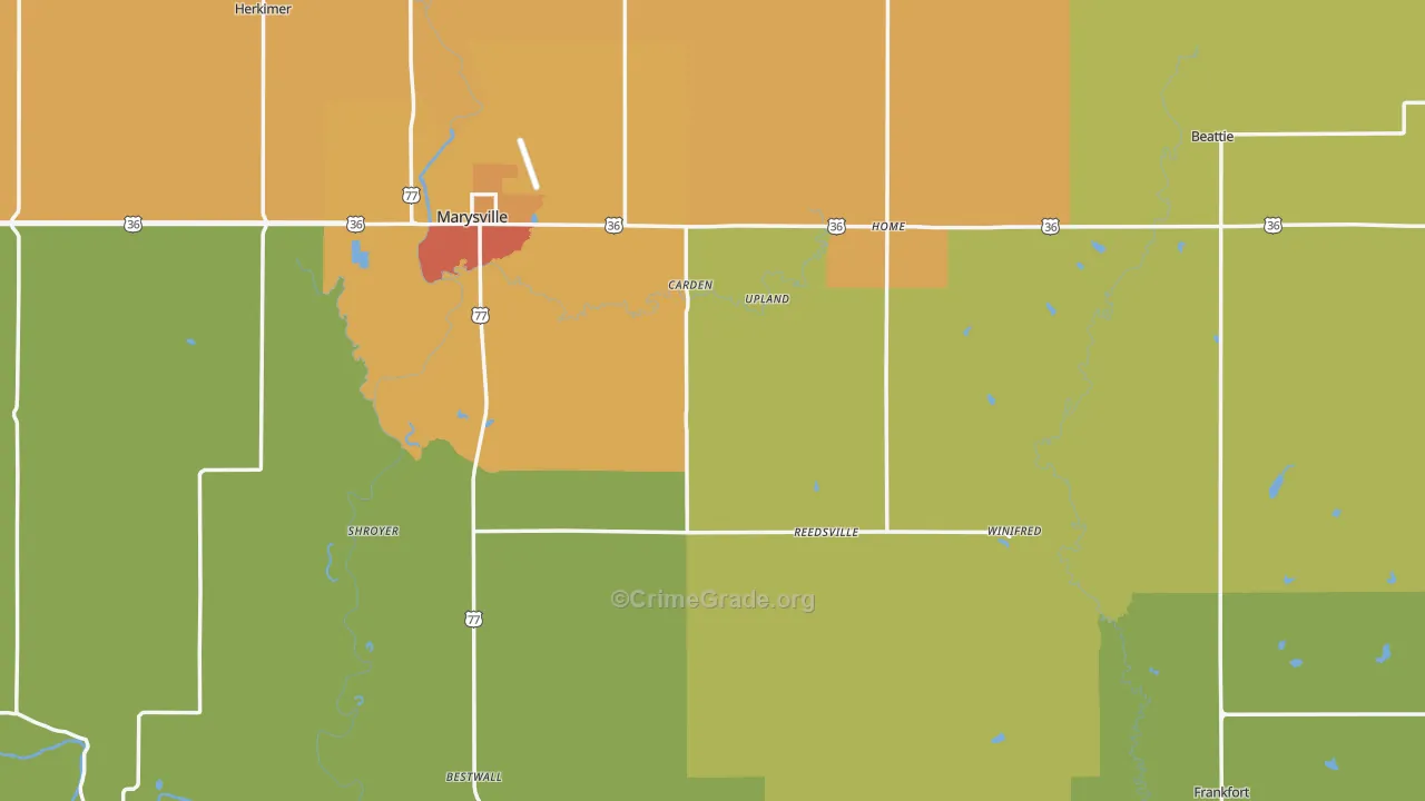 Marshall County, KS Map of Burglary Rates