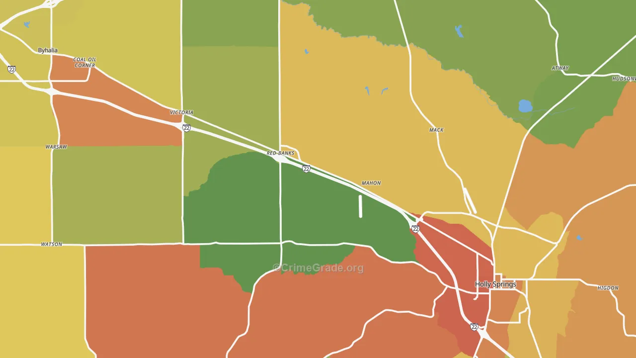 Marshall County, MS Map of Burglary Rates