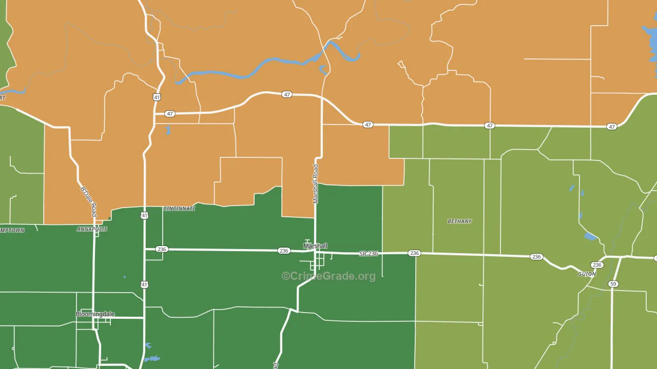 Marshall, IN Map of Burglary Rates