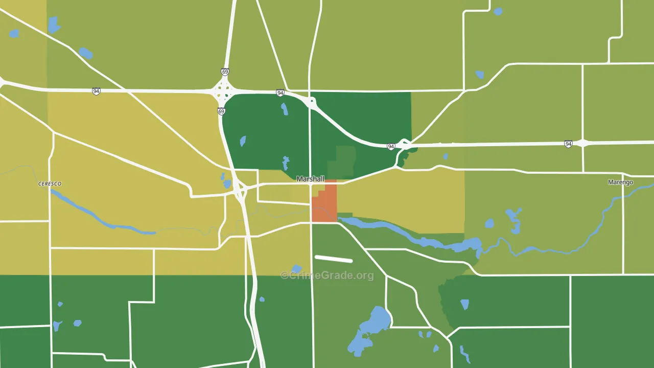 Marshall, MI Map of Burglary Rates