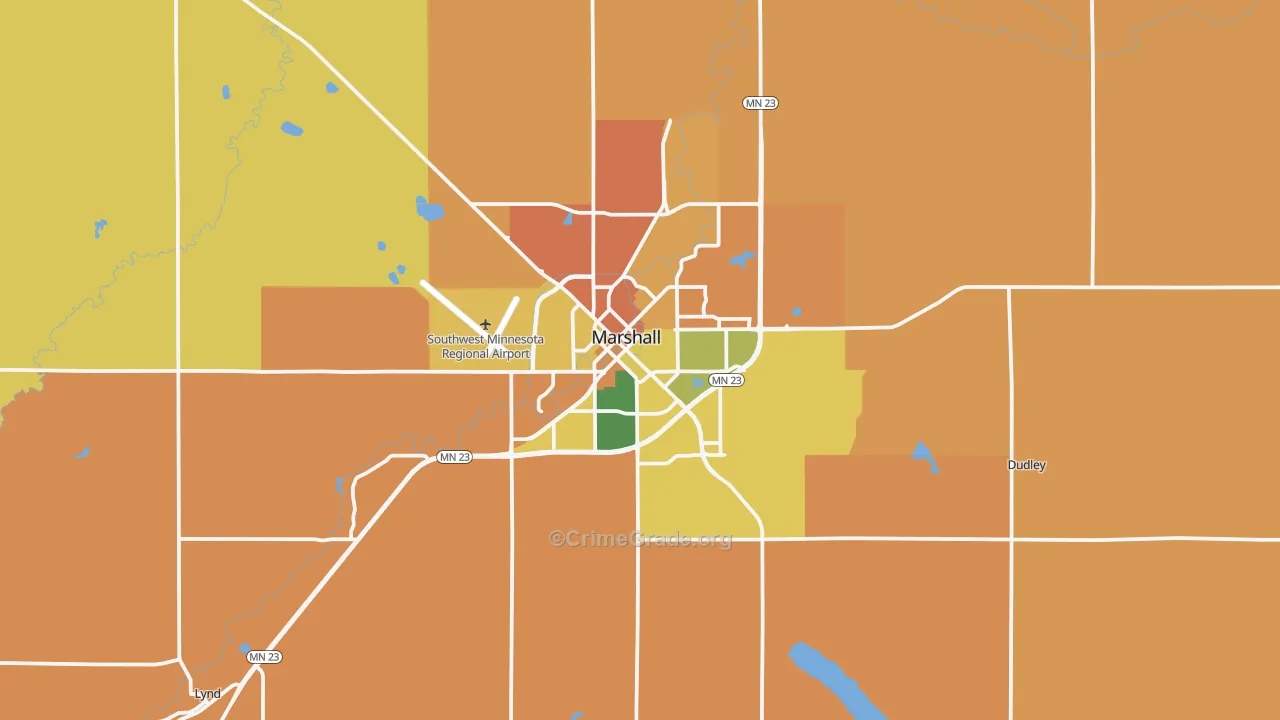 Marshall, MN Map of Burglary Rates