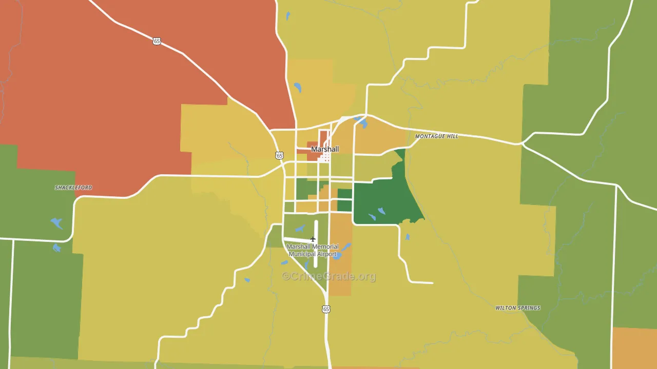 Marshall, MO Map of Burglary Rates