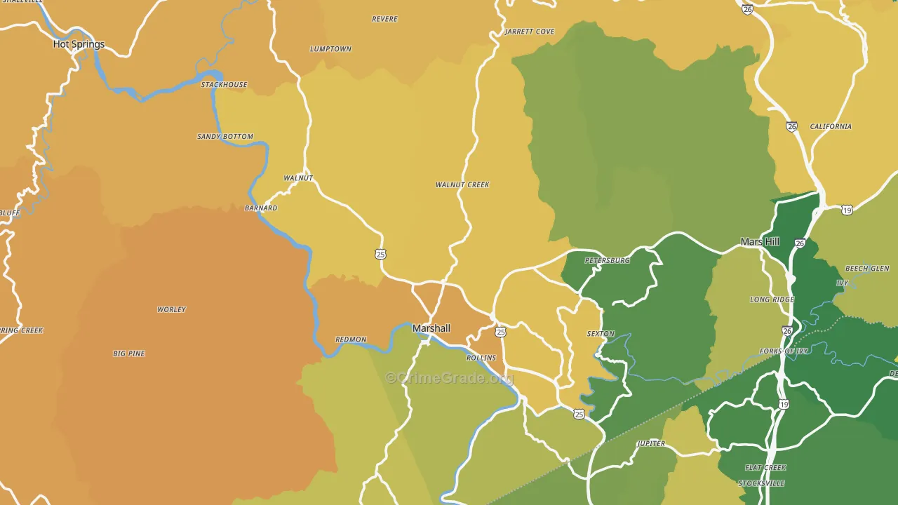 Marshall, NC Map of Burglary Rates