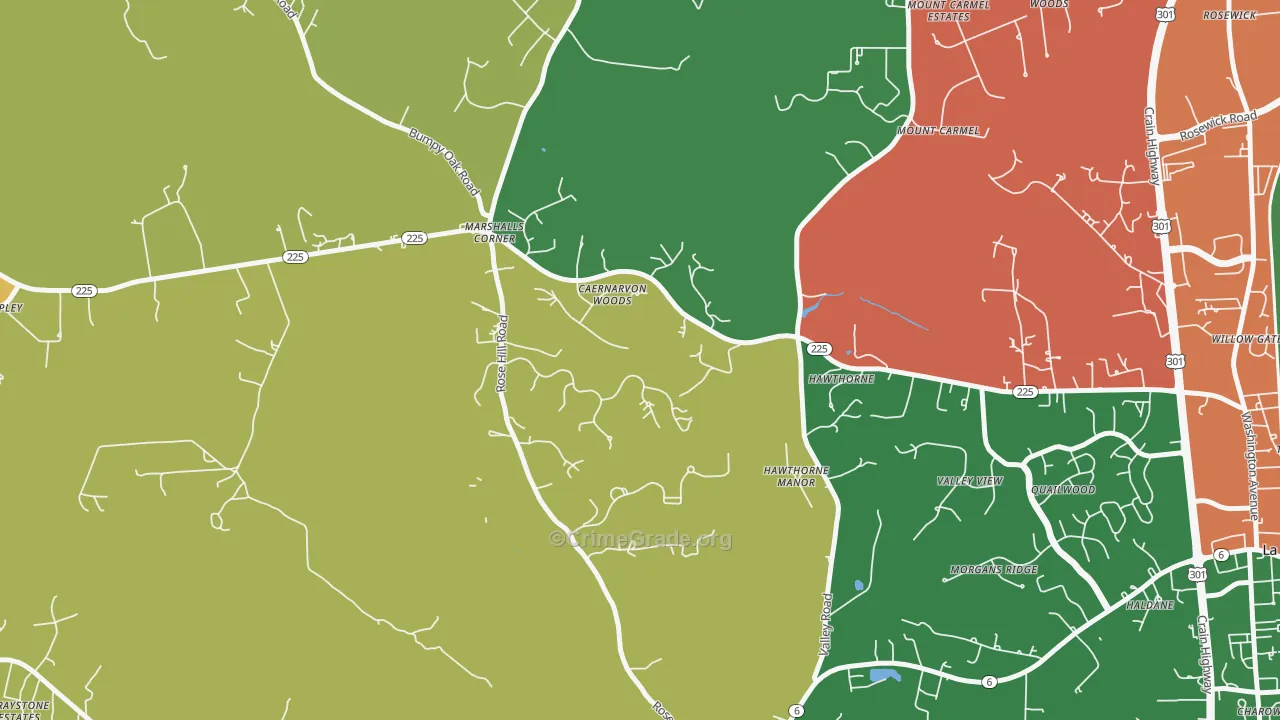 Marshalls Corner, MD Map of Burglary Rates