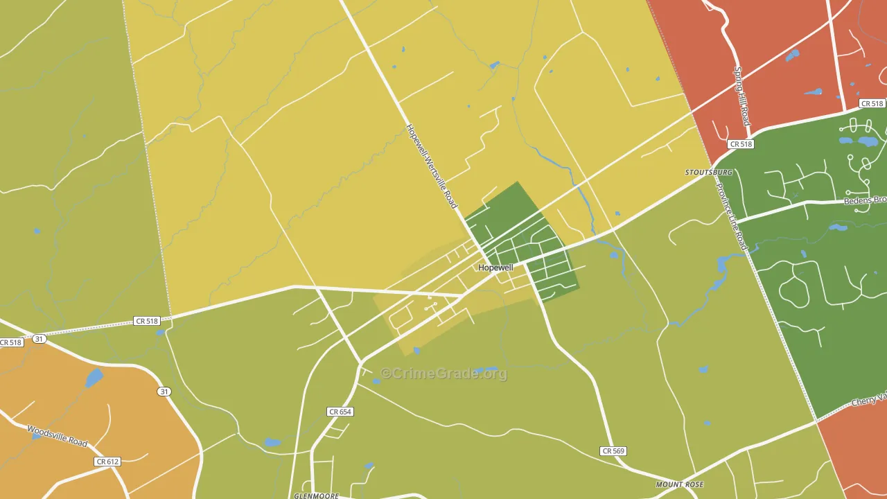 Marshalls Corner, NJ Map of Burglary Rates