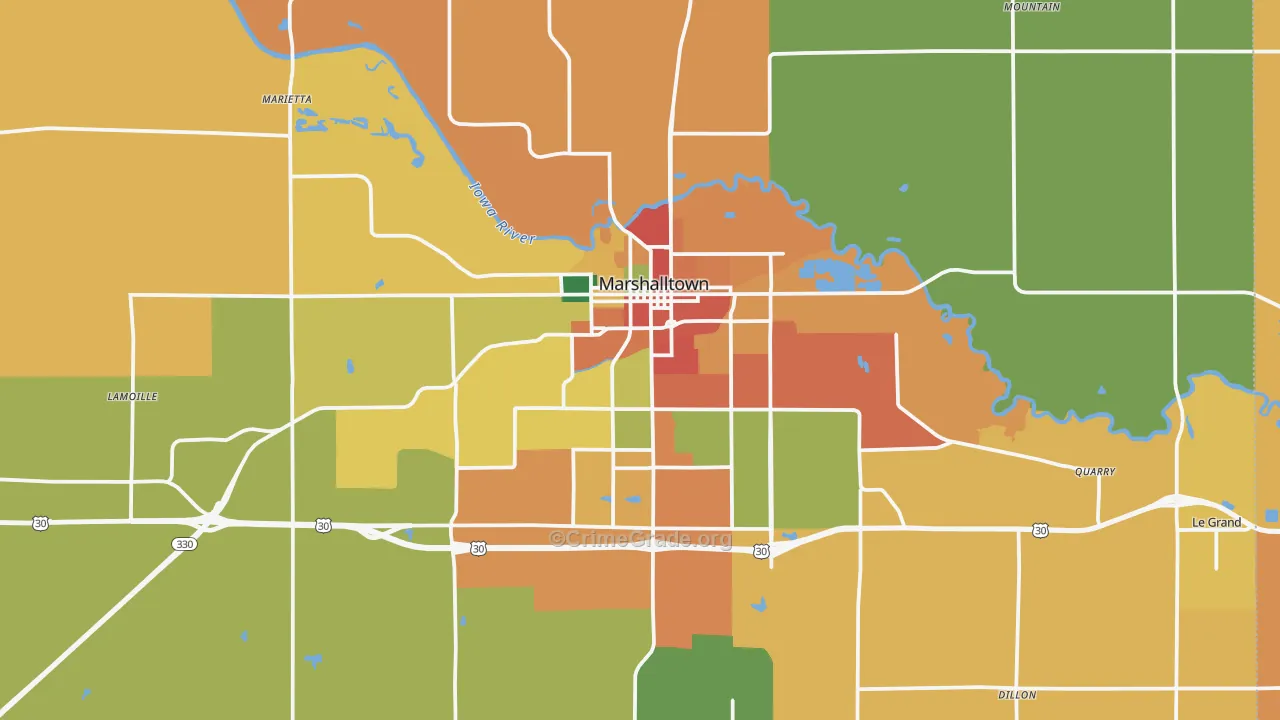Marshalltown, IA Map of Burglary Rates