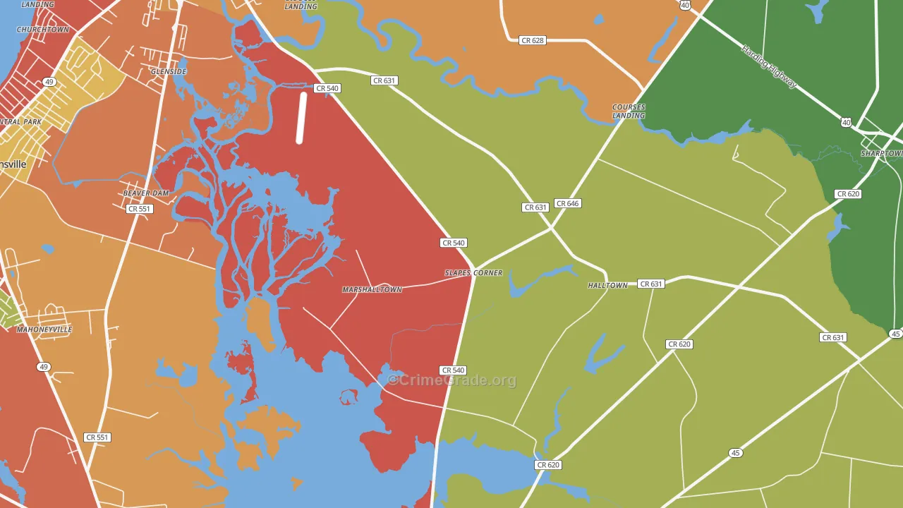 Marshalltown, NJ Map of Burglary Rates