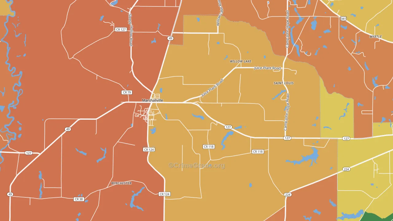Marshallville, GA Map of Burglary Rates