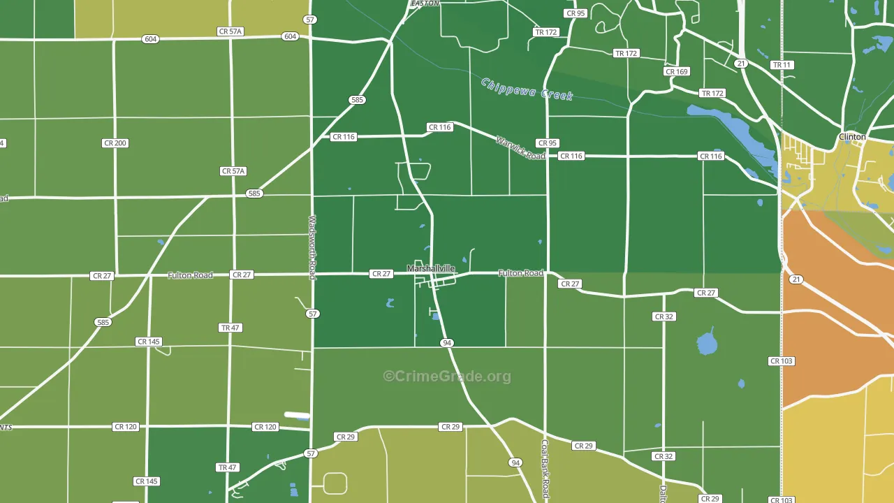 Marshallville, OH Map of Burglary Rates