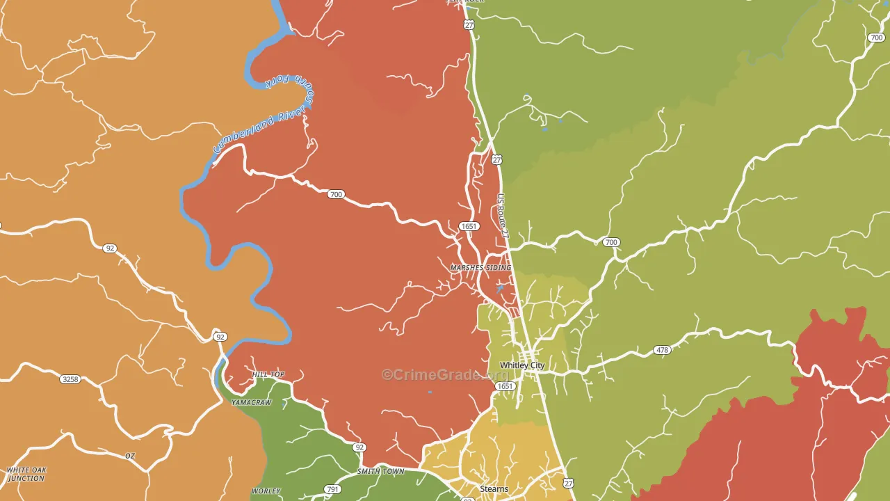 Marshes Siding, KY Map of Burglary Rates