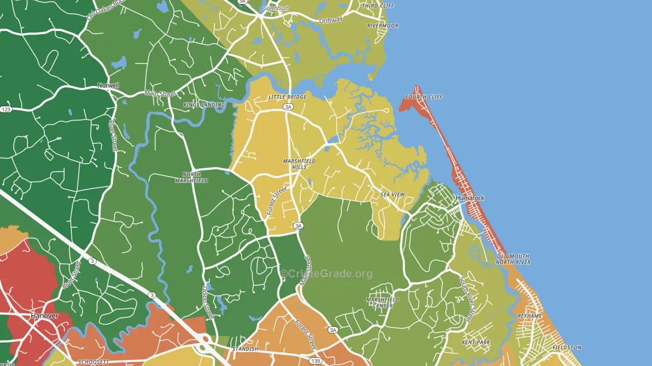 Marshfield Hills, MA Map of Burglary Rates