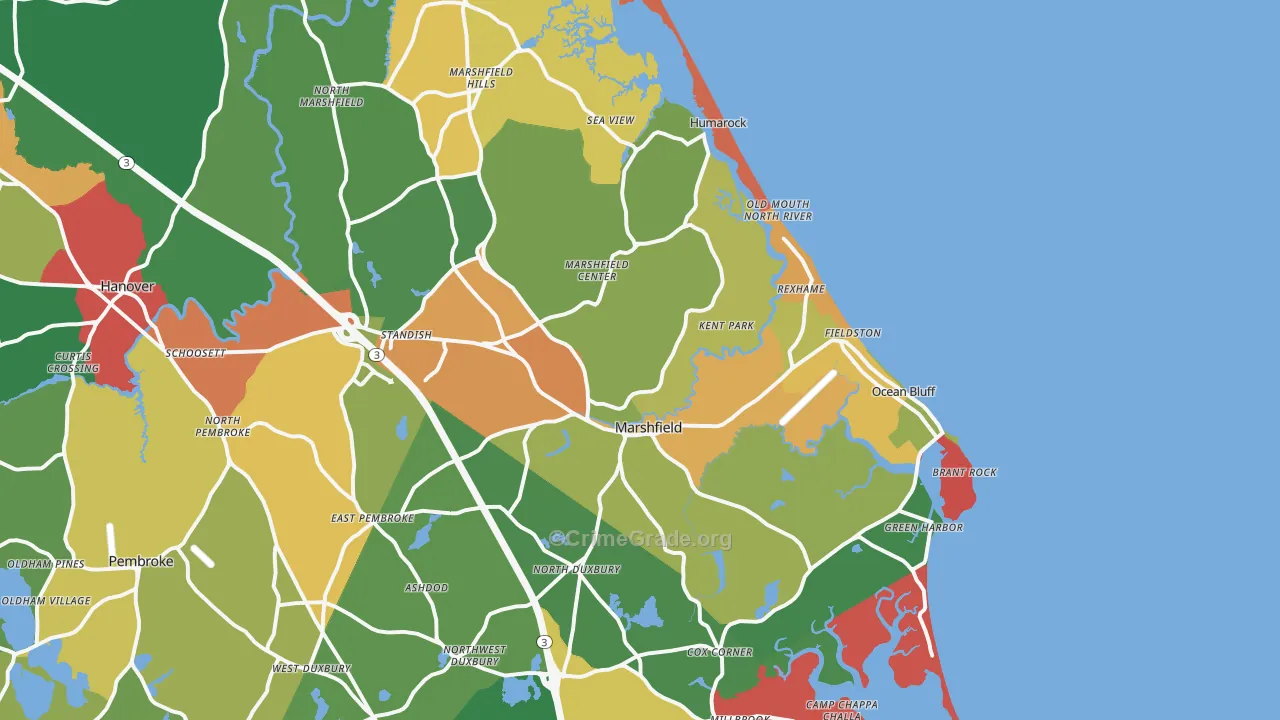 Marshfield, MA Map of Burglary Rates