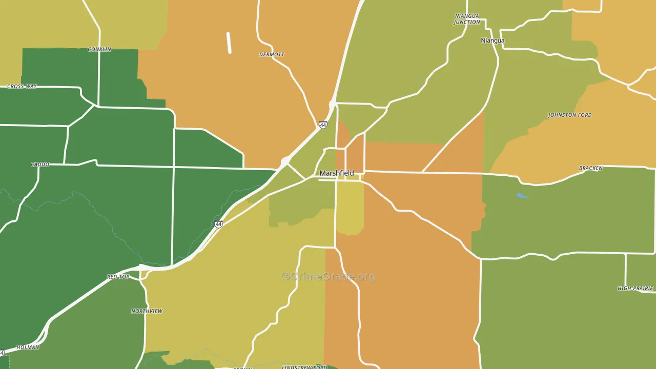 Marshfield, MO Map of Burglary Rates