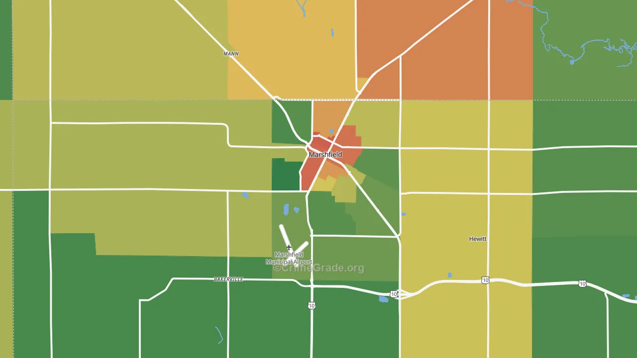Marshfield, WI Map of Burglary Rates
