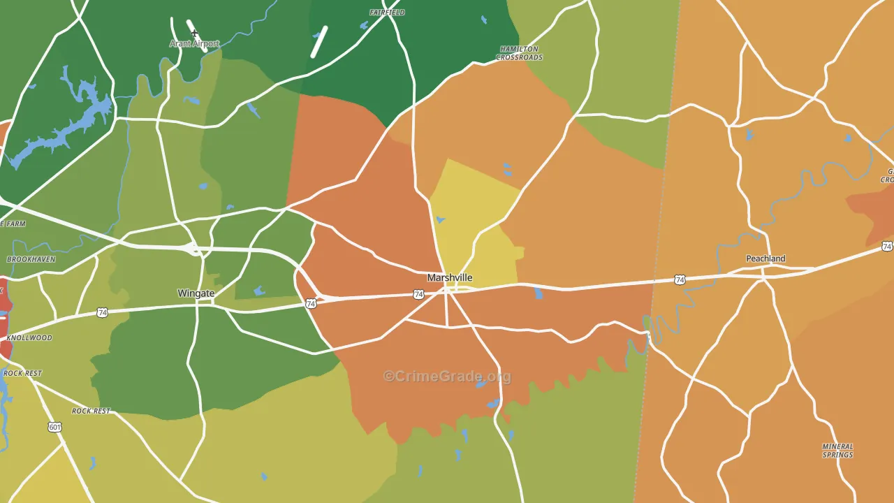 Marshville, NC Map of Burglary Rates