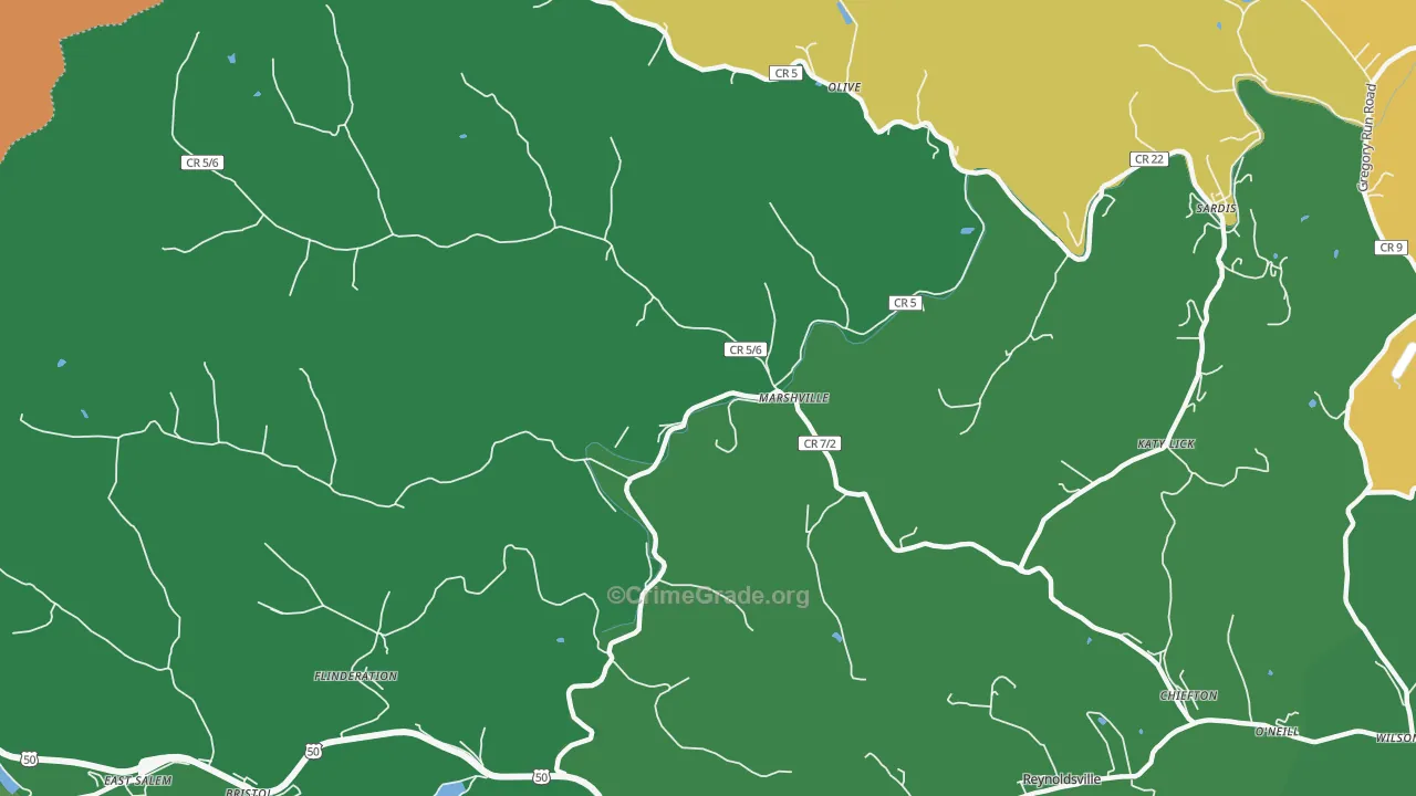 Marshville, WV Map of Burglary Rates