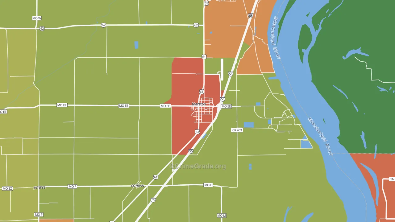 Marston, MO Map of Burglary Rates