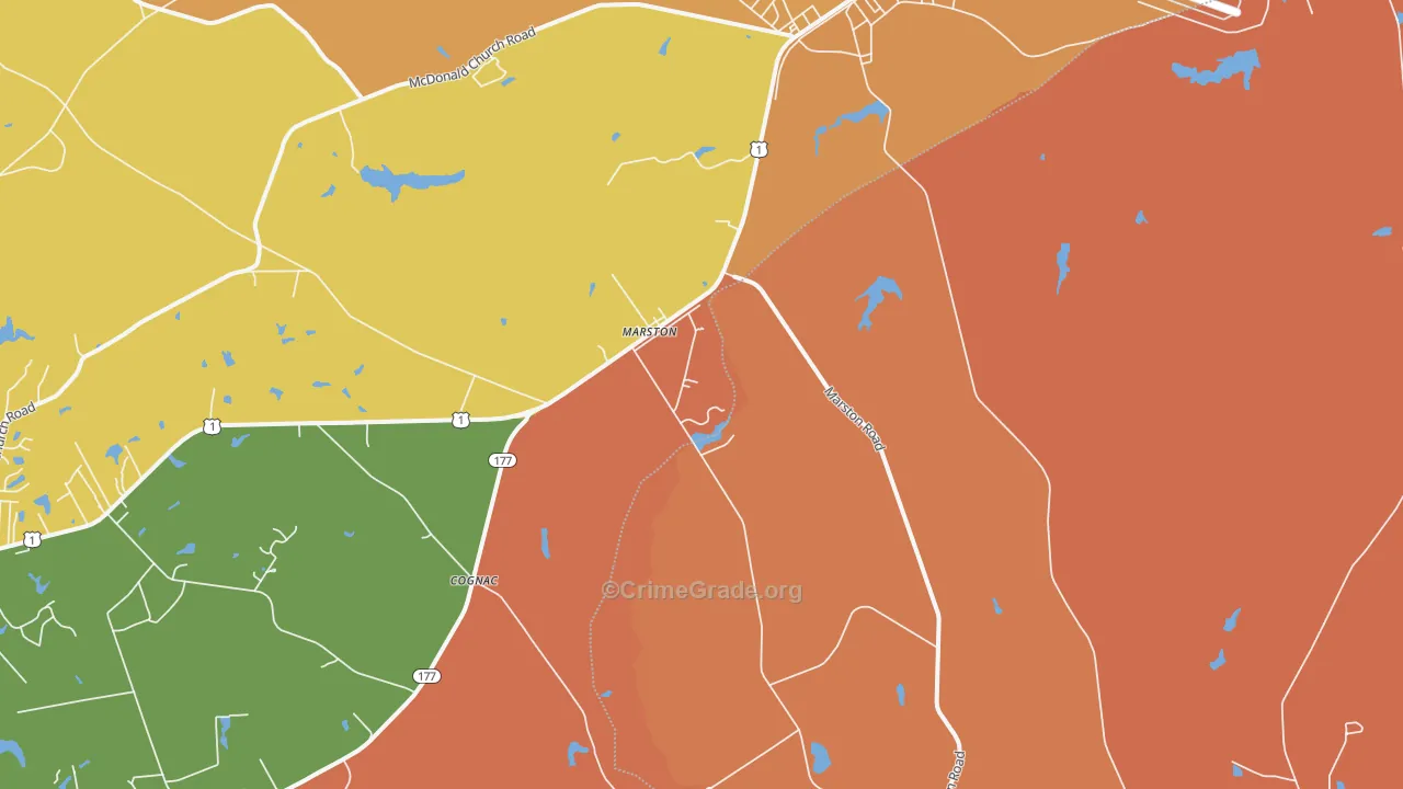 Marston, NC Map of Burglary Rates