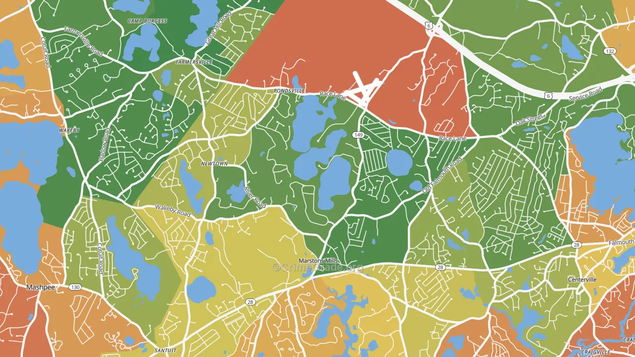 Marstons Mills, MA Map of Burglary Rates