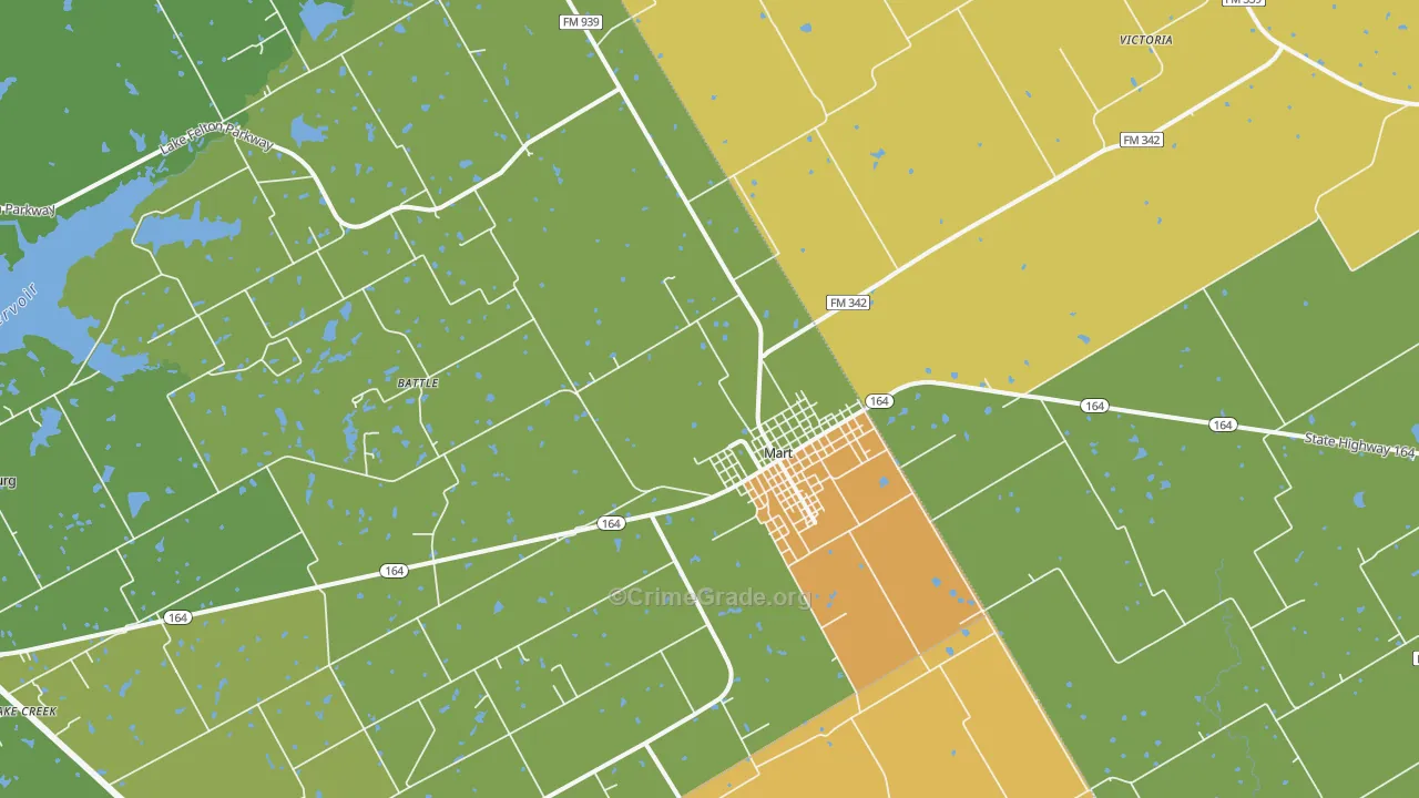 Mart, TX Map of Burglary Rates
