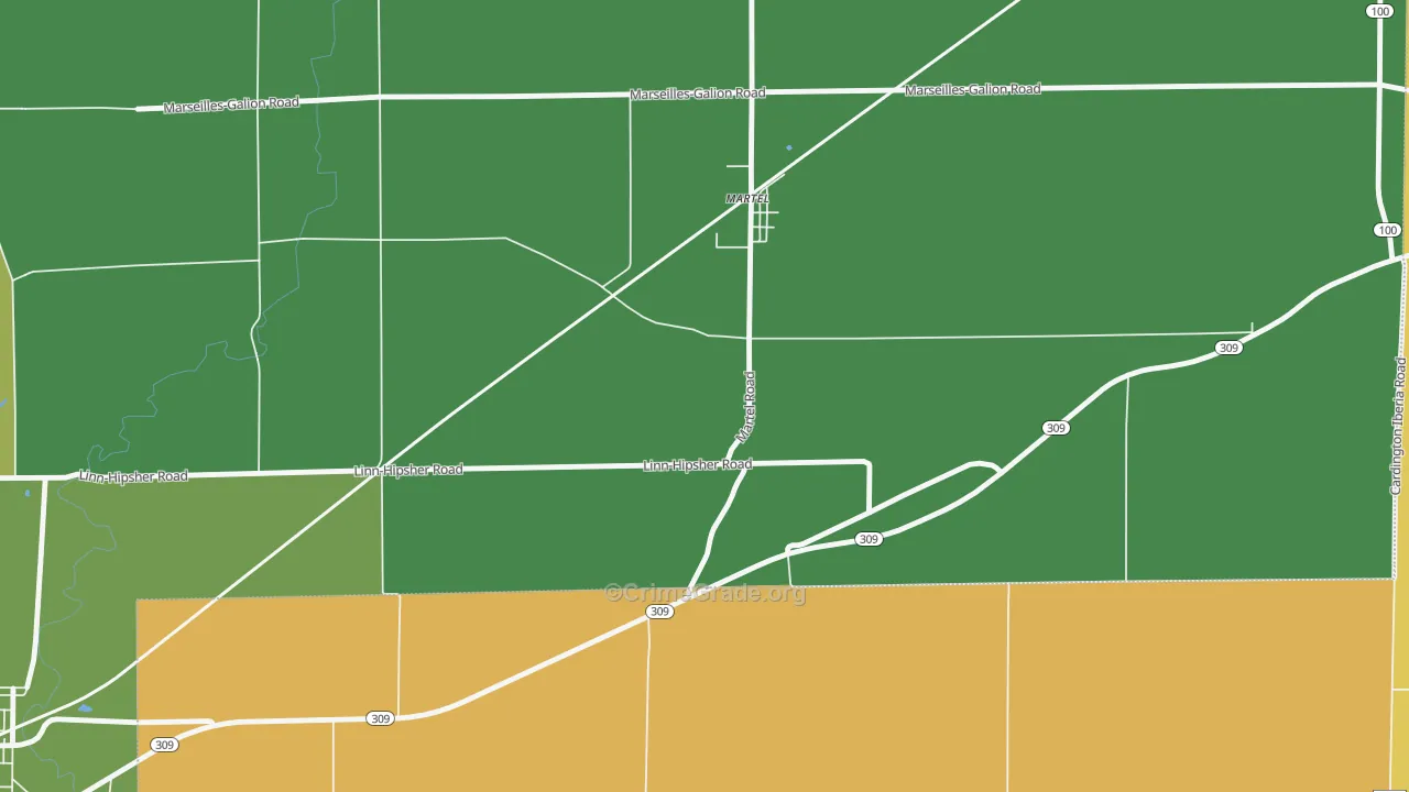 Martel, OH Map of Burglary Rates