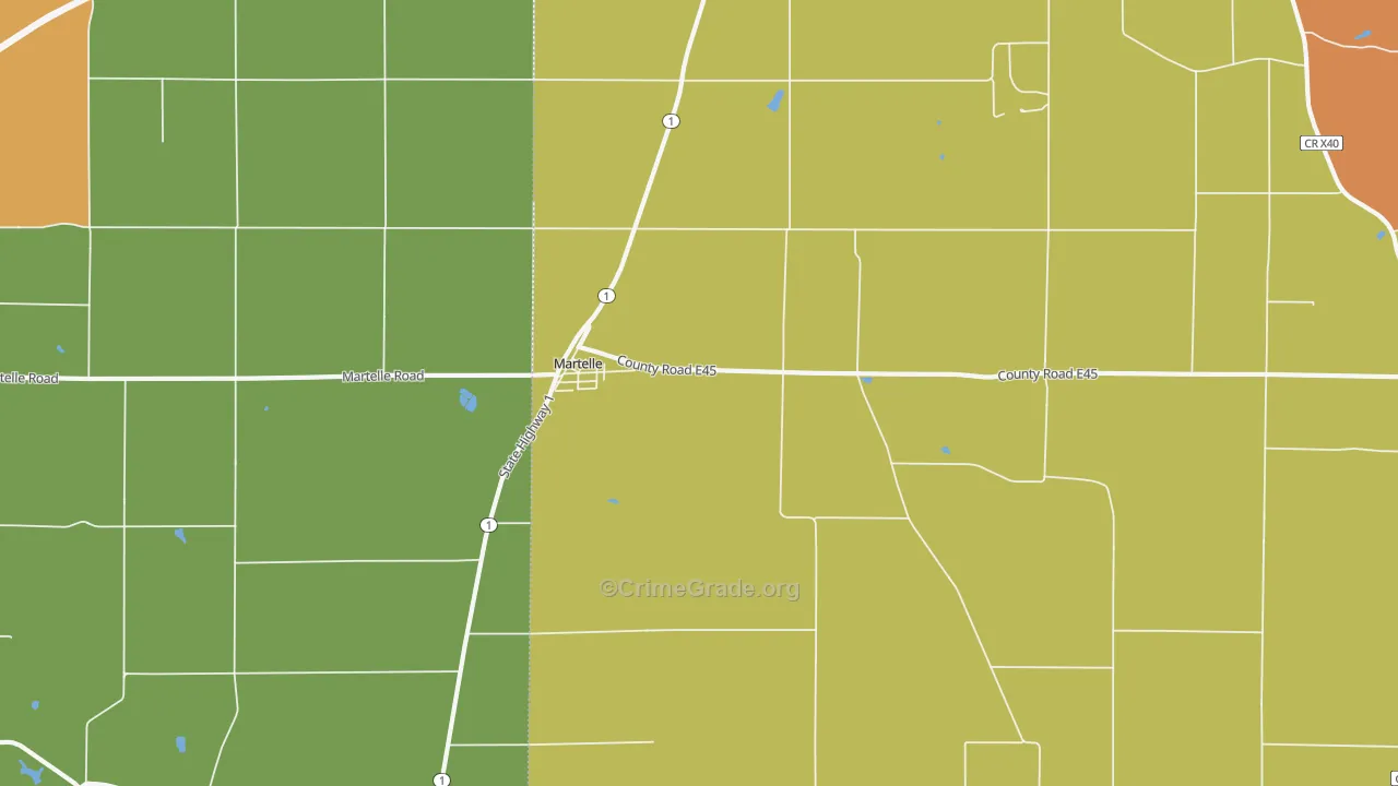 Martelle, IA Map of Burglary Rates
